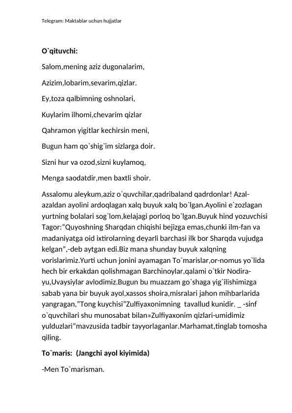 Zulfiyaxonim qizlari-umidimiz yulduzlari