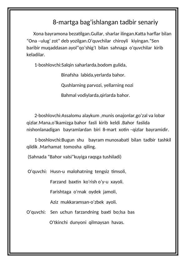 8-mart bayram ssenariysi