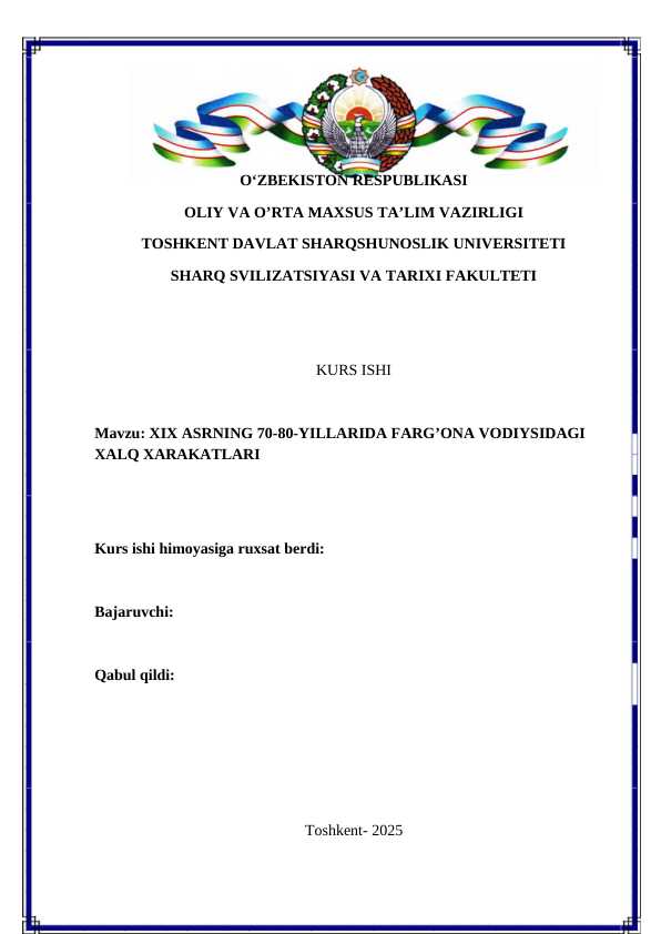 XIX ASRNING 70-80-YILLARIDA FARG’ONA VODIYSIDAGI XALQ XARAKATLARI