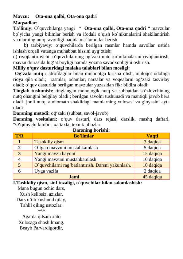 Ota-ona qalbi, Ota-ona qadri 3-chorak