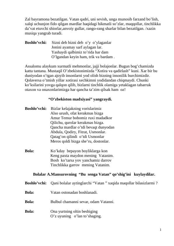 9-may xotira va qadrlash tadbir senariysi