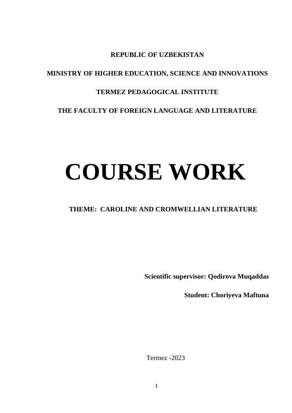 CAROLINE AND CROMWELLIAN LITERATURE