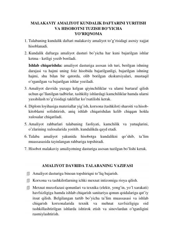 Amaliyot yo'riqnomasi