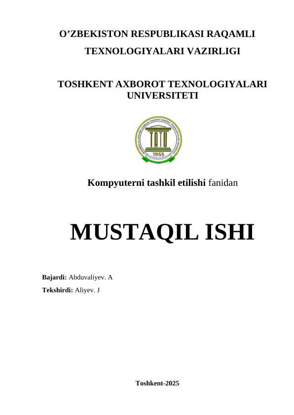 8051 protsessorining arxitekturasi va uning xususiyatlari (tuzilishi, ishlash tamoillari, mikrosxemalari)