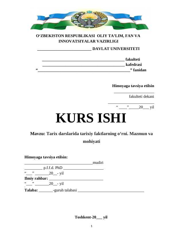 Tarix darslarida tarixiy faktlarning o‘rni. Mazmun va mohiyati