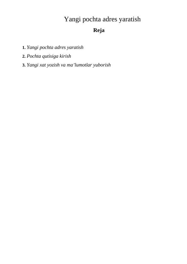 Yangi pochta adres yaratish R