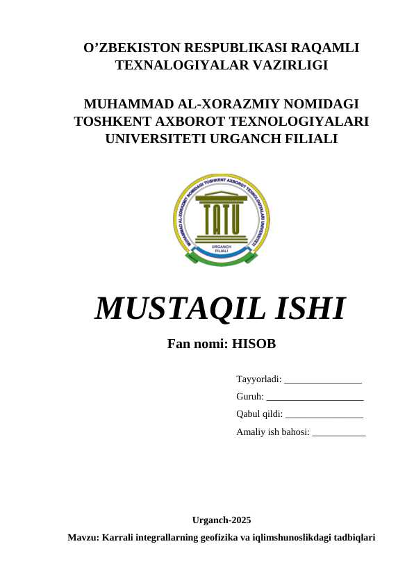 Karrali integrallarning geofizika va iqlimshunoslikdagi tadbiqlari