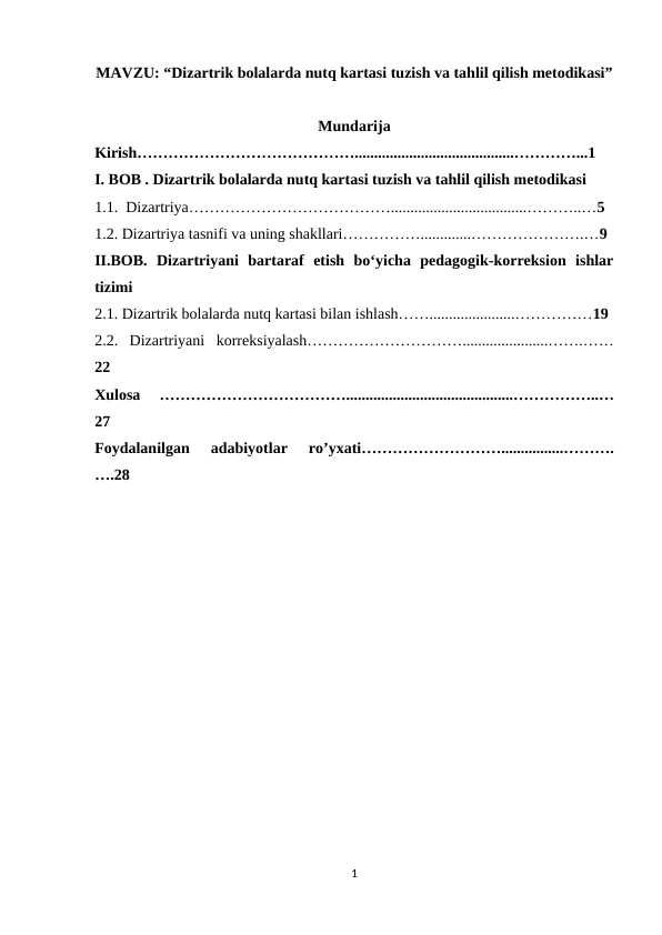 Dizartrik bolalarda nutq kartasi tuzish va tahlil qilish metodikasi