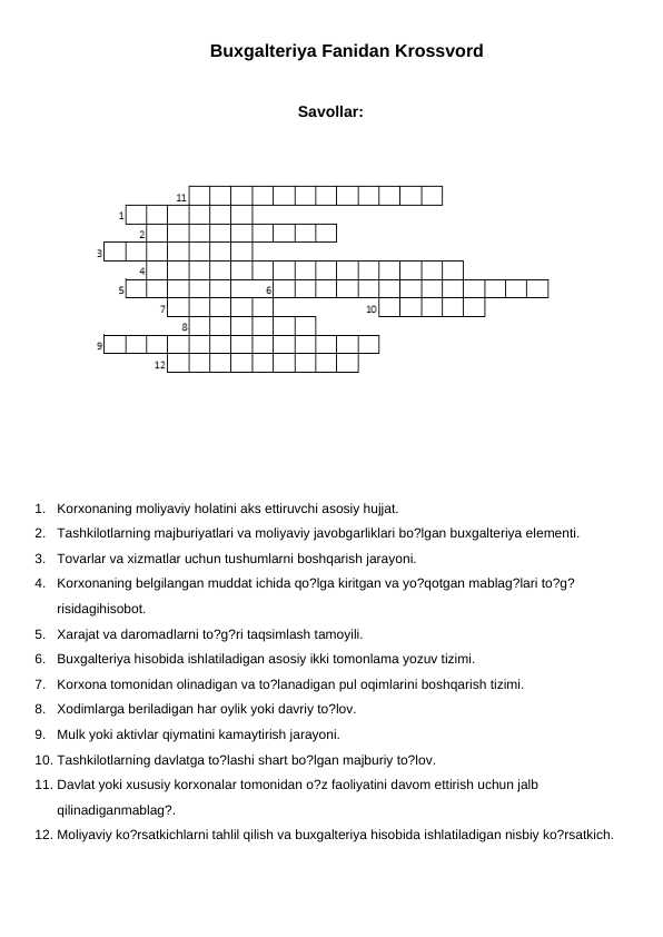 Buxgalteriya Fanidan Krossvord