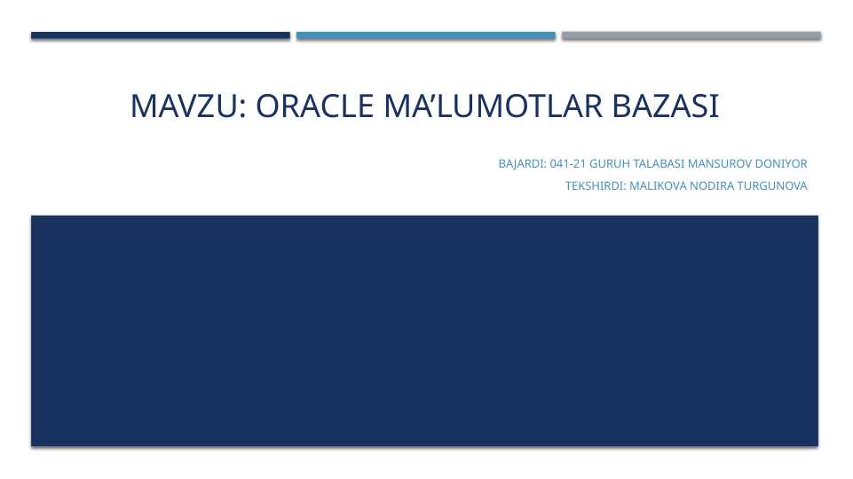 ORACLE ma’lumotlar bazasi
