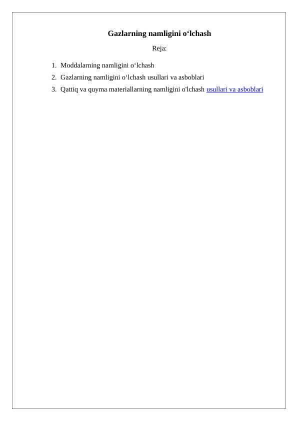 Gazlarning namligini o‘lchash