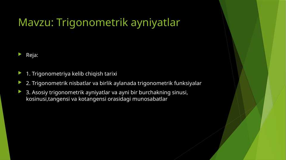 Trigonometrik ayniyatlar