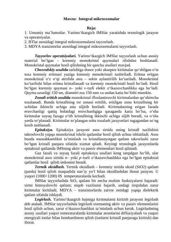 Integral mikrosxemalar