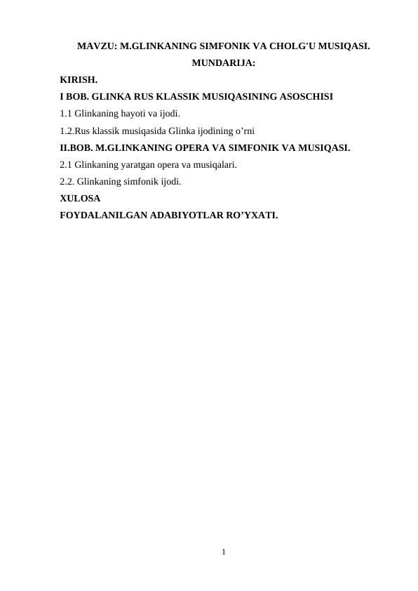 Glinkaning simfonik va cholg'u musiqasi