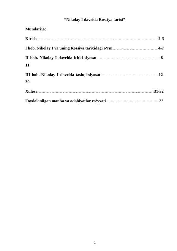 Nikolay I davrida Rossiya tarixi kurs ishi