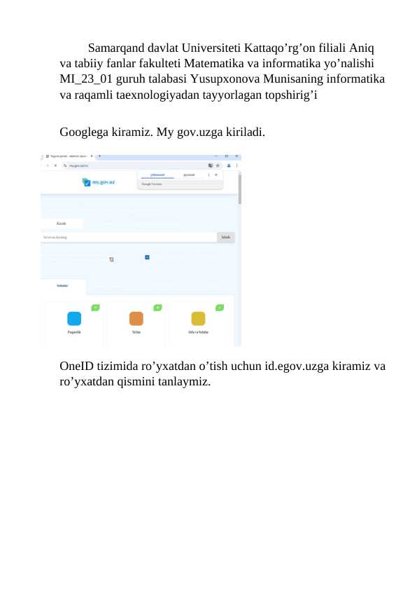 My.gov.uz dan roʻyxatdan oʻtish boʻyicha hisobot