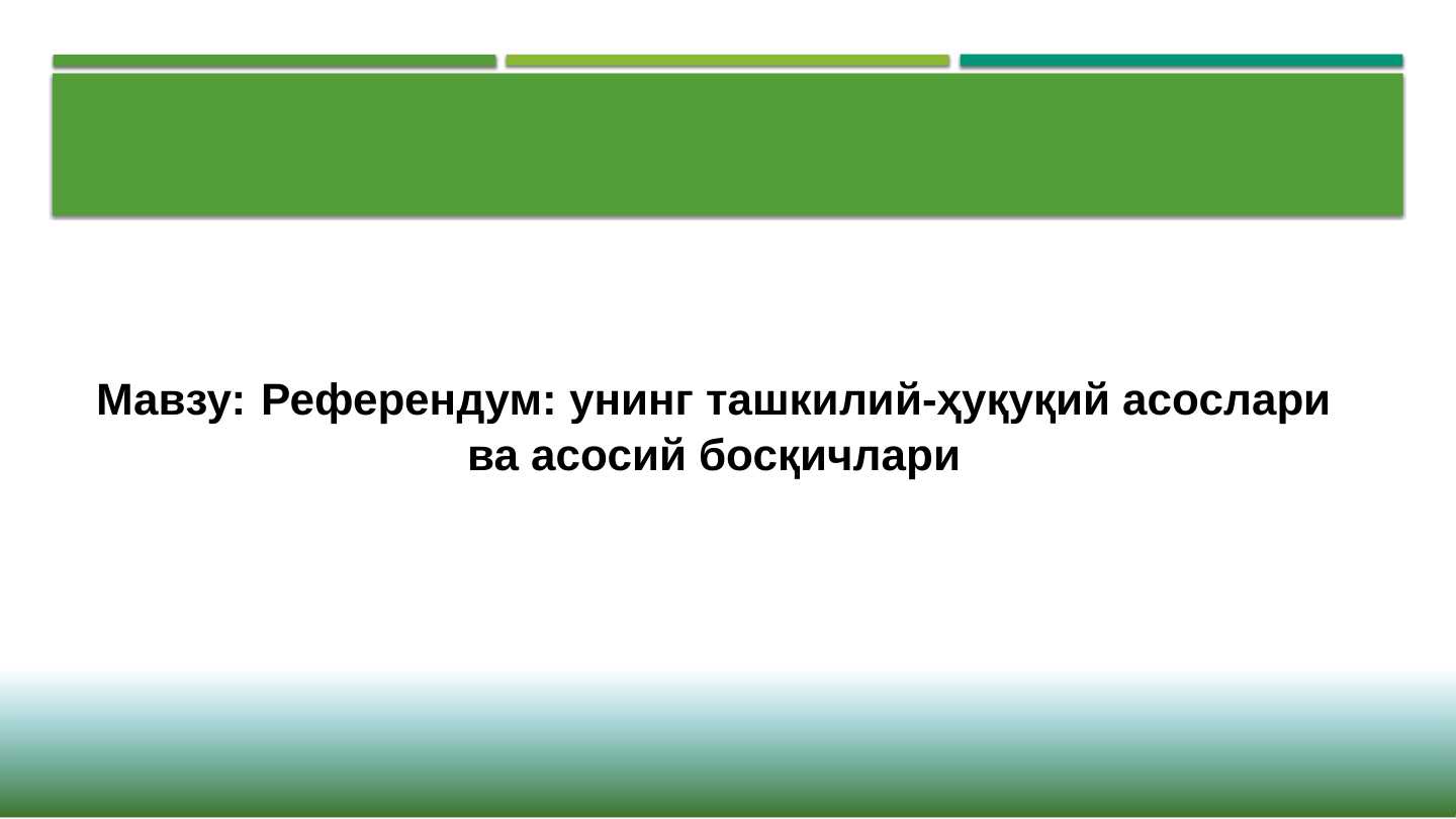 Referendum uning tashkiliy-huquqiy asoslari va asosiy bosqichlari