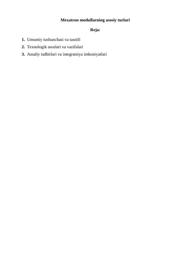 Mexatron modullarning asosiy turlari
