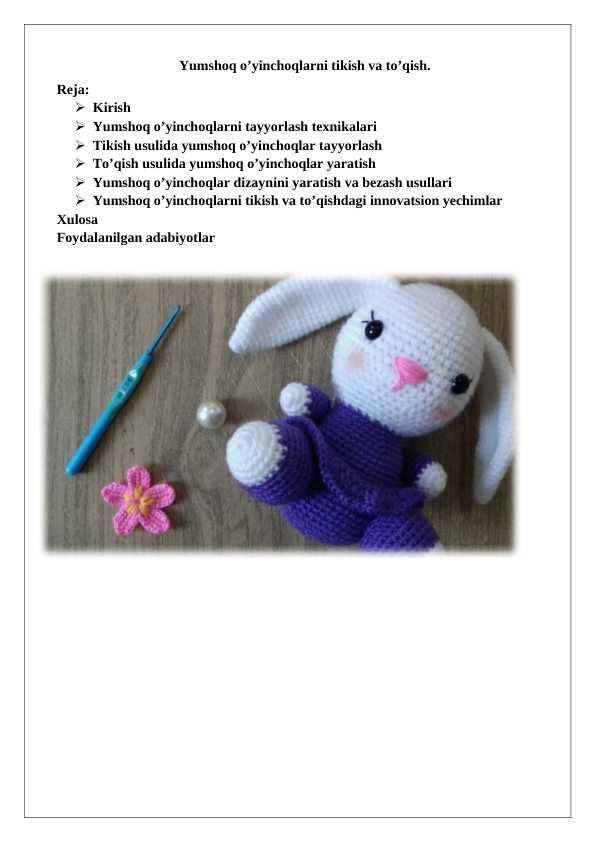 Yumshoq o‘yinchoqlarni tikish va to‘qish