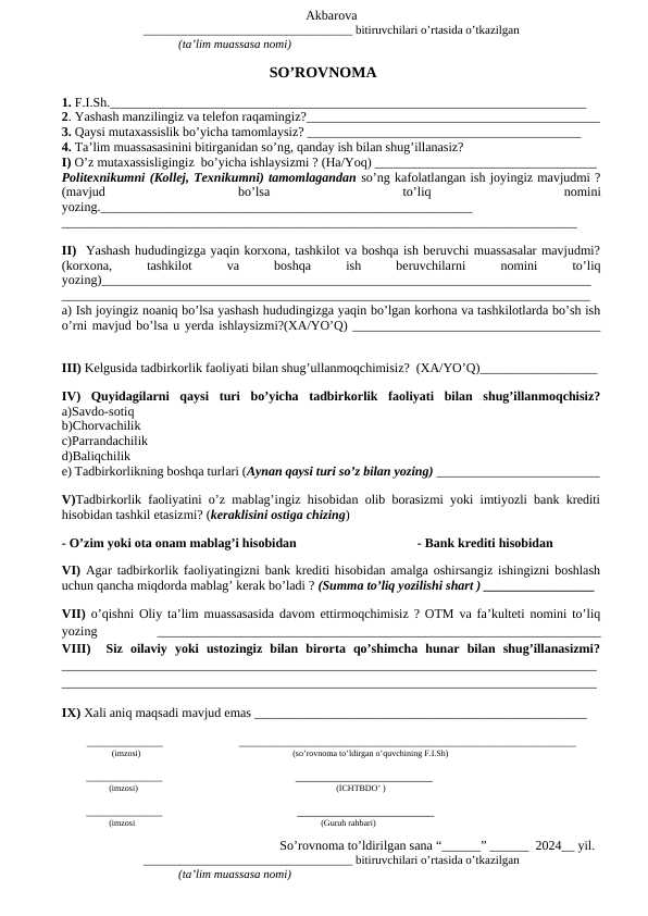 Bitiruvchi so'rovnomasi