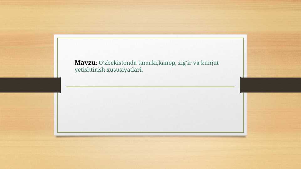 O’zbekistonda tamaki,kanop, zig’ir va kunjut yetishtirish xususiyatlari.