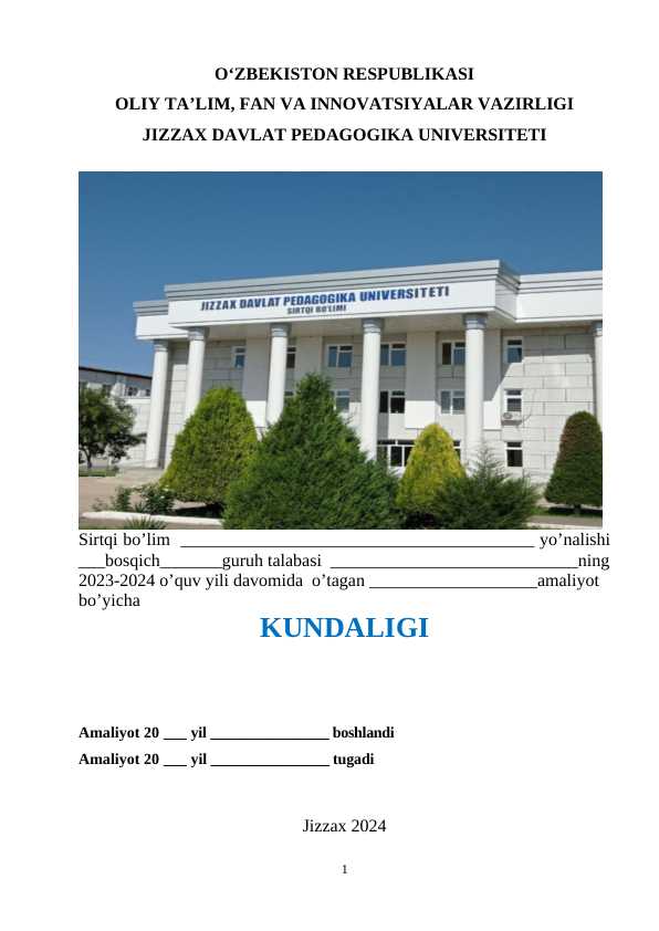 AMALIYOT KUNDALIK NAMUNA