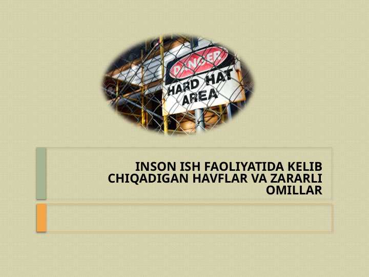 INSON ISH FAOLIYATIDA KELIB CHIQADIGAN HAVFLAR VA ZARARLI