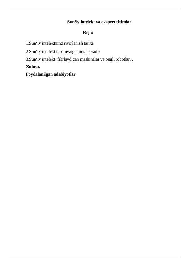 Sun‘iy intelekt va ekspert tizimlar