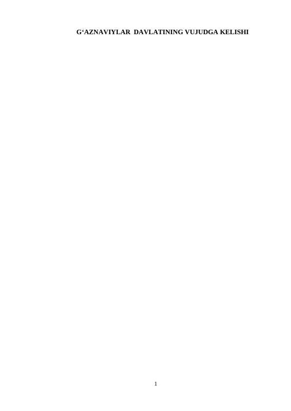 G‘AZNAVIYLAR DAVLATINING VUJUDGA KELISHI