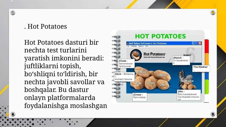 iSpring Suite, Hot Potatoes, MyTestX, EasyQuizzy dasturlari va ularning imkoniyatlari