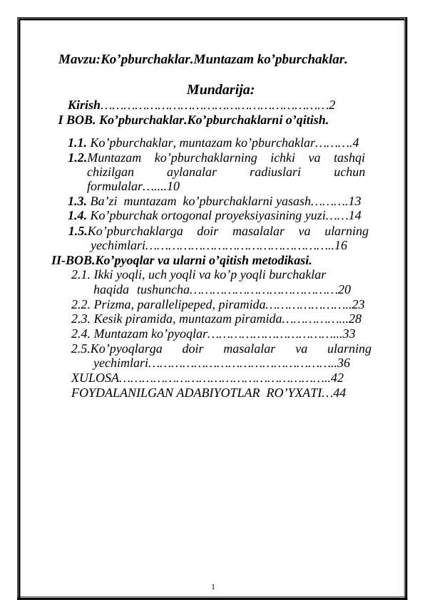 Ko'pburchaklar.Muntazam ko'pburchaklar.