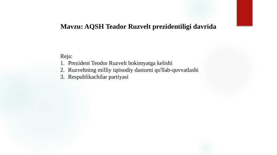 AQSH Teador Ruzvelt prezidentiligi davrida