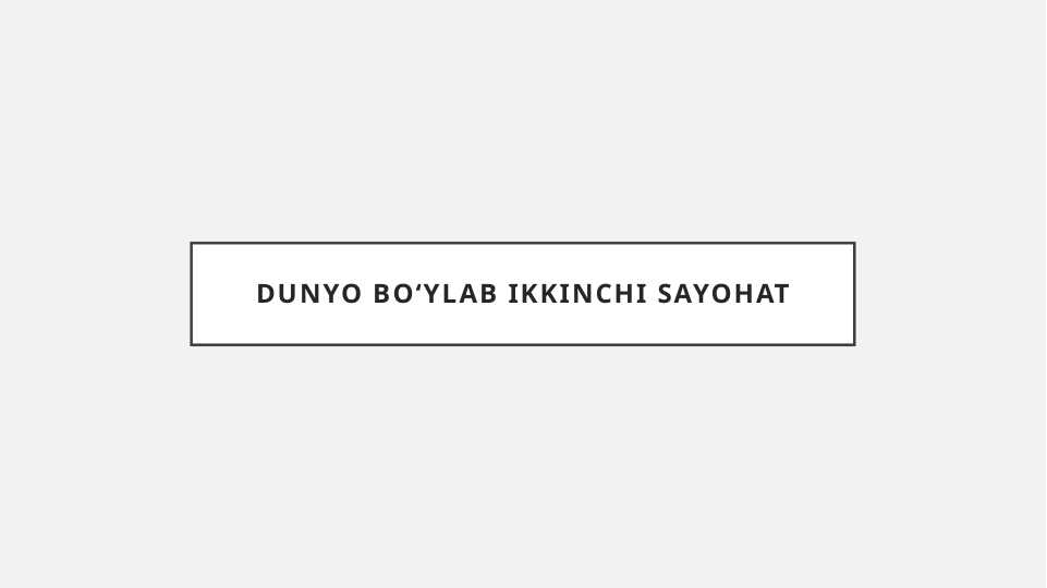 DUNYO BO‘YLAB IKKINCHI SAYOHAT
