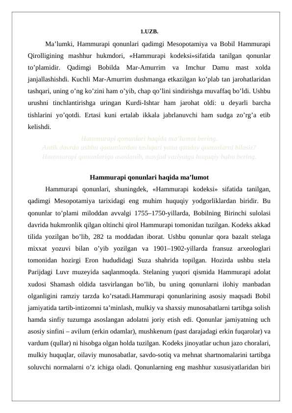 Hammurapi kodeksi kazus 1