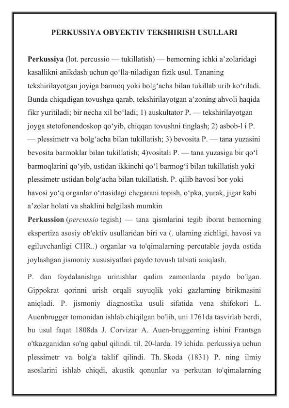 PERKUSSIYA OBYEKTIV TEKSHIRISH USULLARI