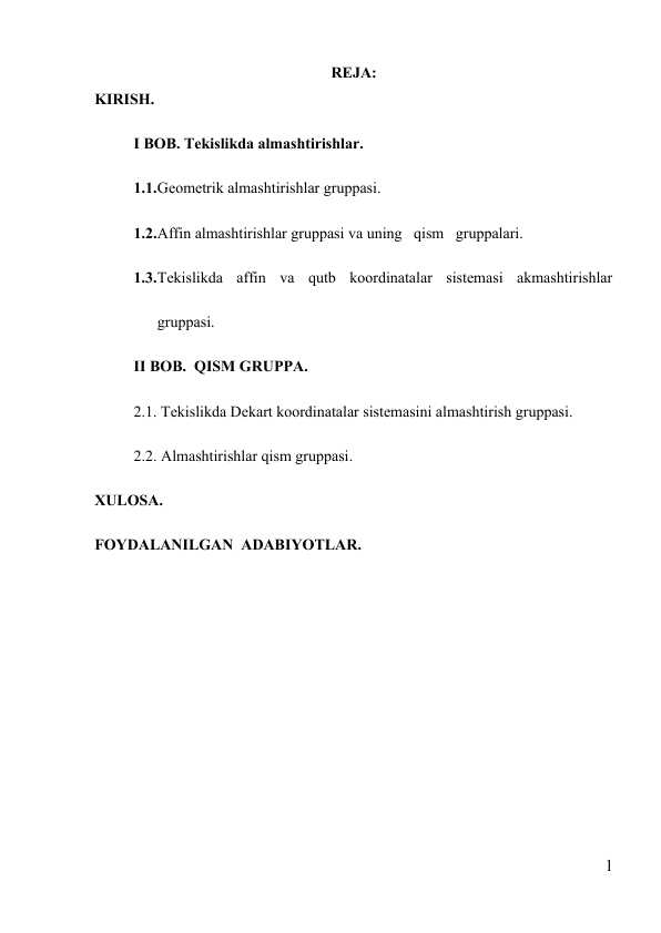 almashtirishlar gruppasi.