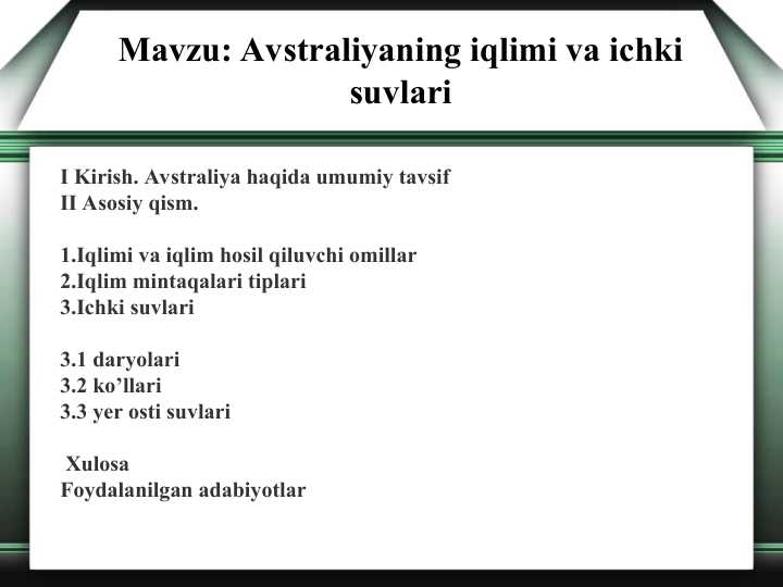 Avstraliyaning iqlimi va ichki suvlari