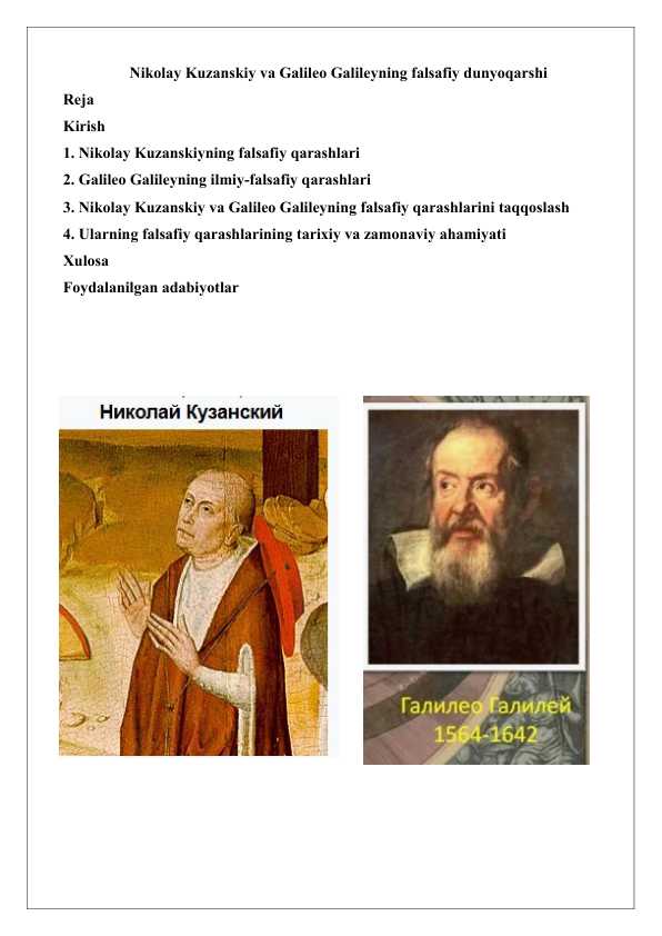 Nikolay Kuzanskiy va Galileo Galileyning falsafiy dunyoqarshi 25