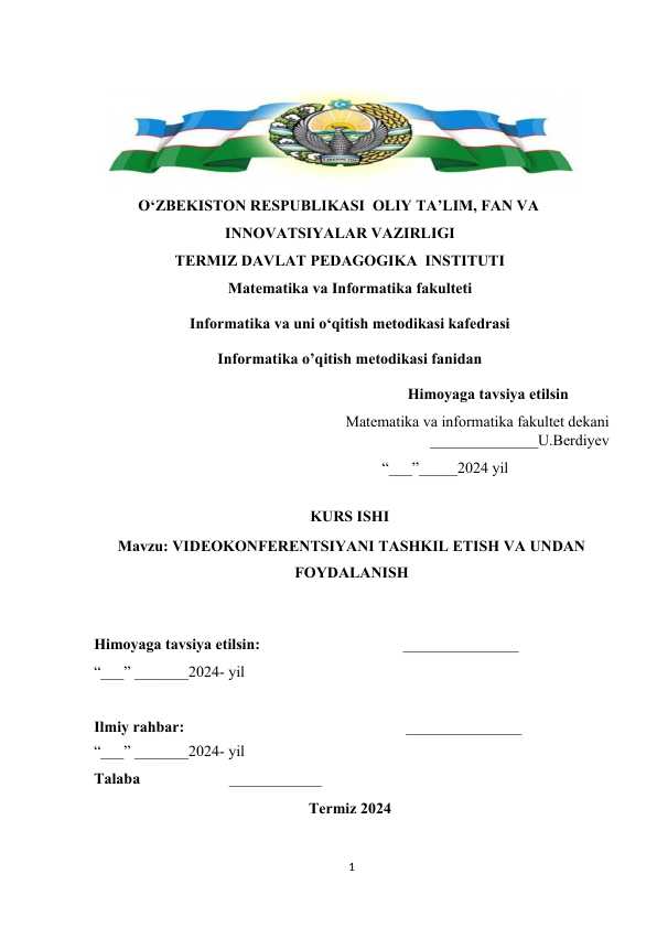 VIDEOKONFERENTSIYANI TASHKIL ETISH VA UNDAN FOYDALANISH