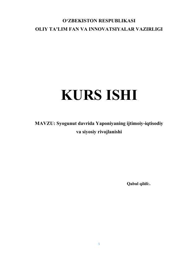 Syogunut davrida Yaponiyaning ijtimoiy-iqtisodiy va siyosiy rivojlanishi