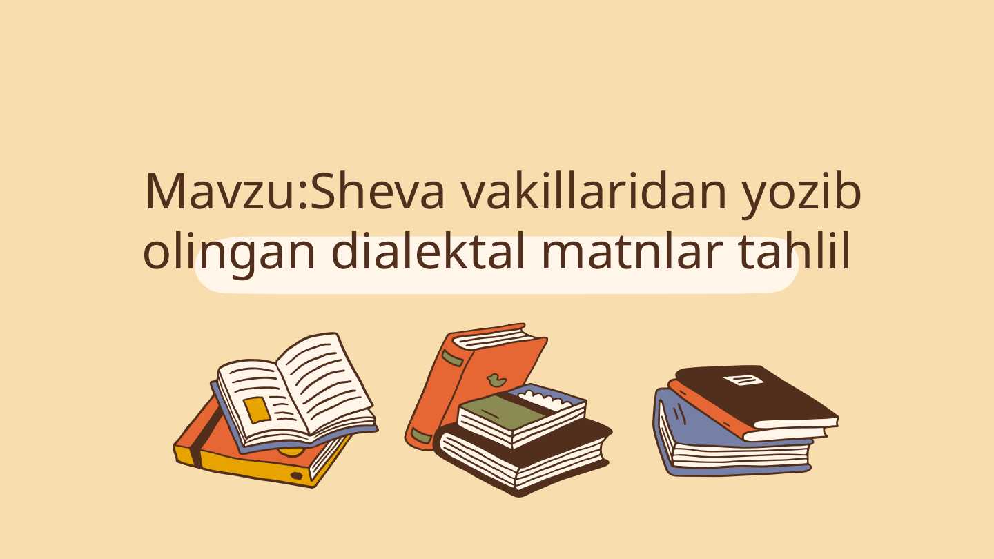 Sheva vakillaridan yozib olingan dialektal matnlar tahlil