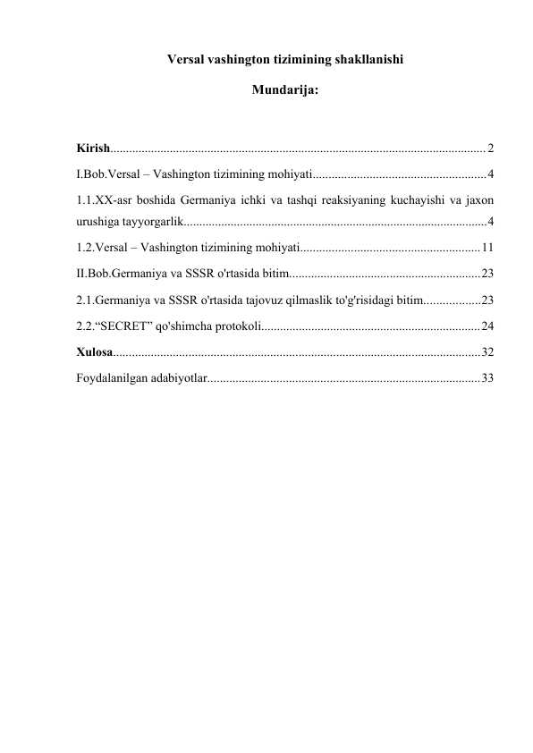 Versal vashington tizimining shakllanishi