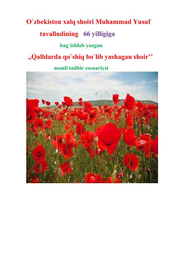 tadbir ssenariyasi Muhammad Yusuf tavalludi uchun