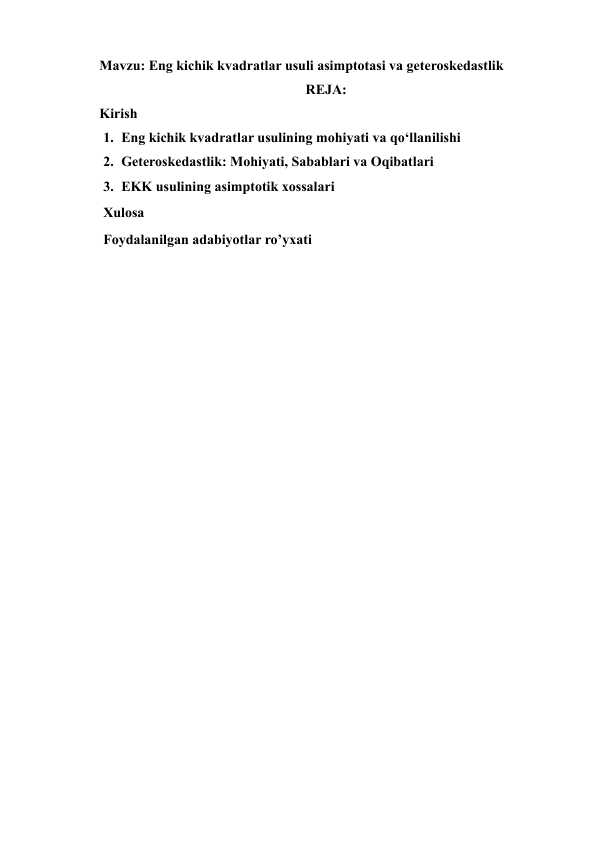 Eng kichik kvadratlar usuli asimptotasi va geteroskedastlik