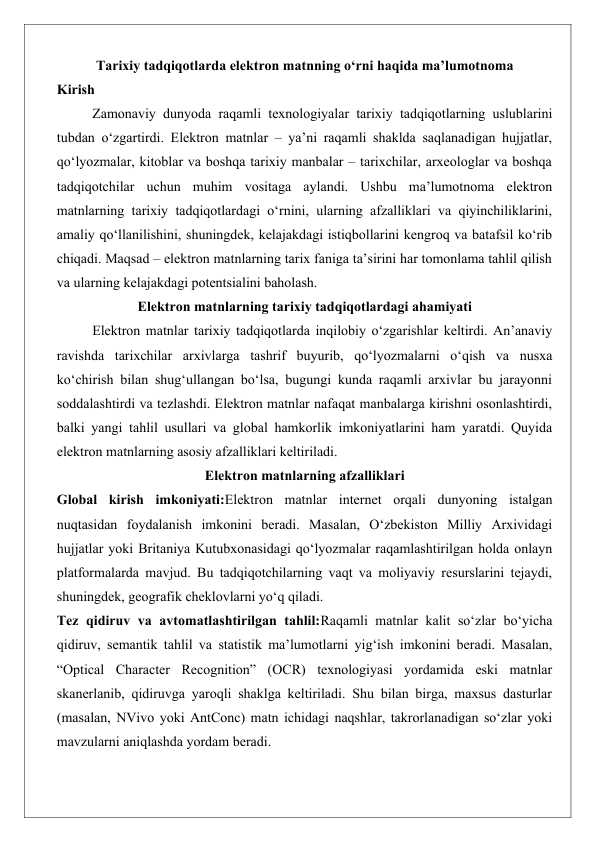 Tarixiy tadqiqotlarda elektron matnning o‘rni haqida ma’lumotnoma 25