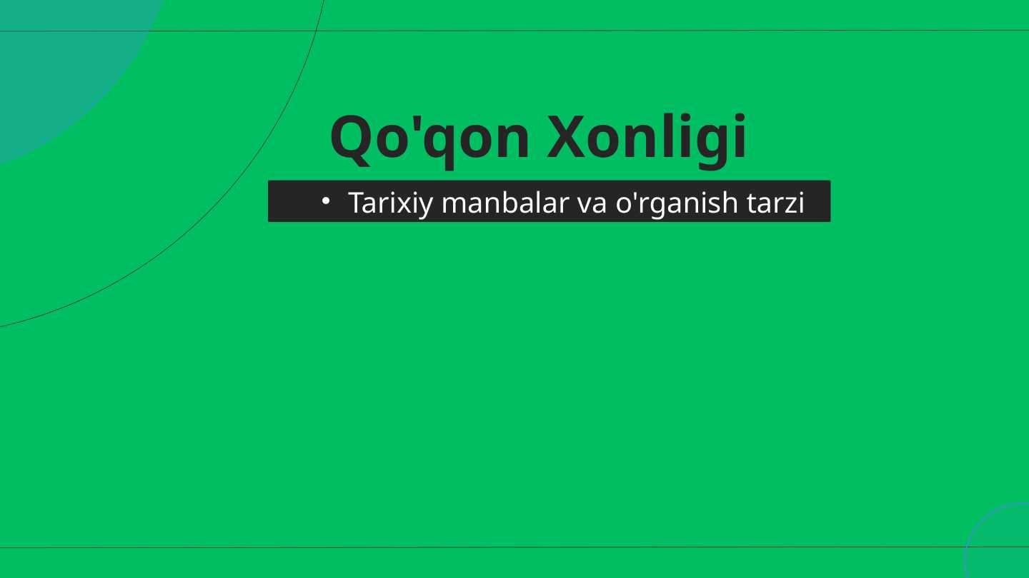 Qo’qon xonligi taruxiy manbalar va o’rganish tarzi.
