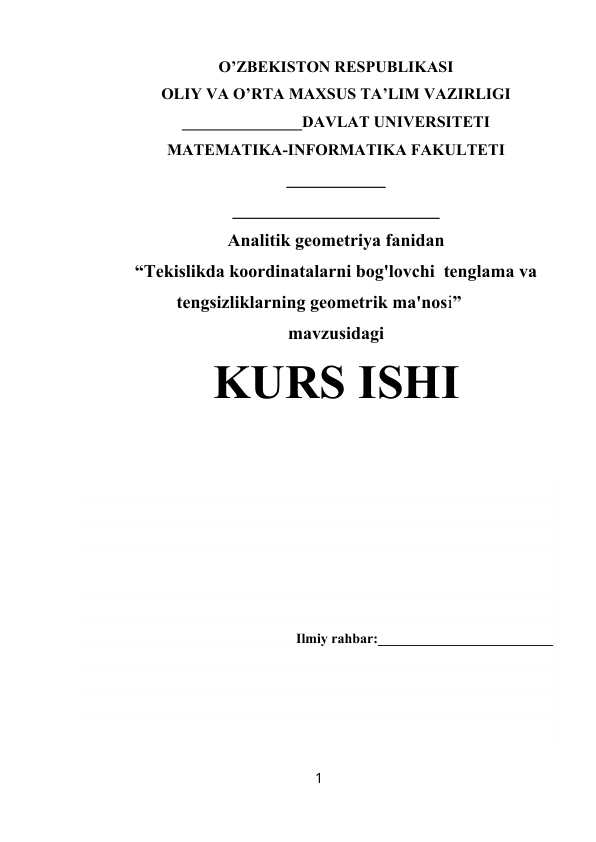 Tekislikda koordinatalarni bog'lovchi  tenglama va tengsizliklarning geometrik ma'nosi