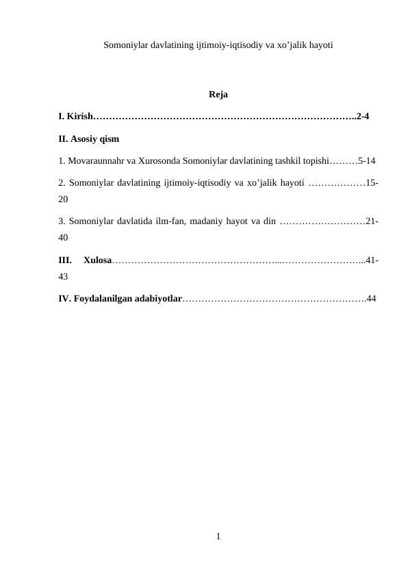 Somoniylar davlatining ijtimoiy-iqtisodiy va xo’jalik hayoti