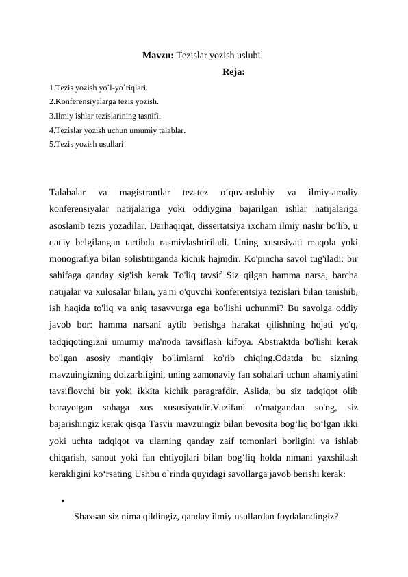 Tezislar yozish uslubi