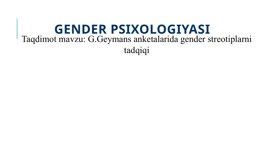 G.Geymans anketalarida gender streotiplarni tadqiqi